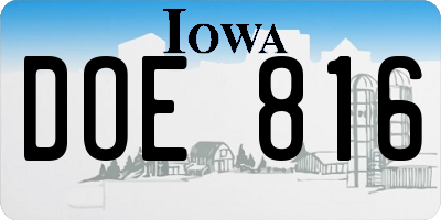 IA license plate DOE816