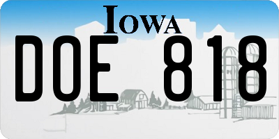 IA license plate DOE818