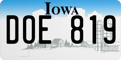 IA license plate DOE819