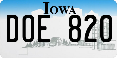 IA license plate DOE820
