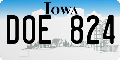 IA license plate DOE824