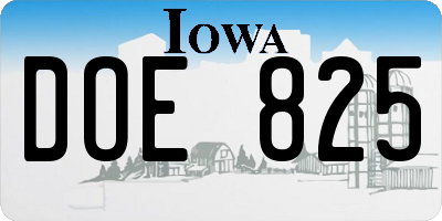 IA license plate DOE825
