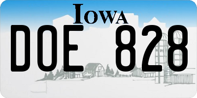 IA license plate DOE828