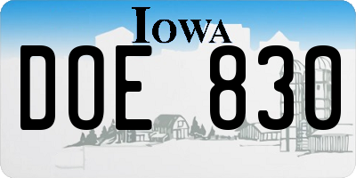 IA license plate DOE830