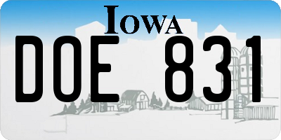 IA license plate DOE831