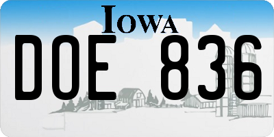 IA license plate DOE836