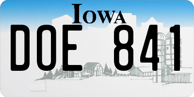 IA license plate DOE841