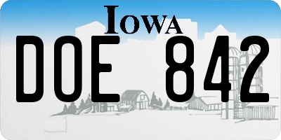 IA license plate DOE842