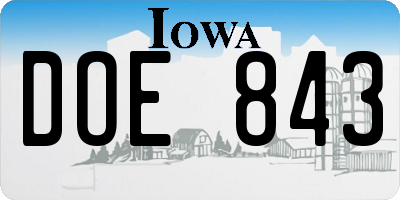 IA license plate DOE843
