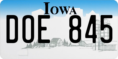 IA license plate DOE845