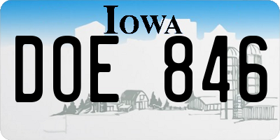 IA license plate DOE846