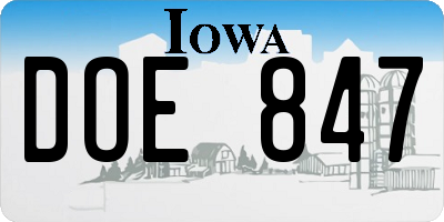 IA license plate DOE847