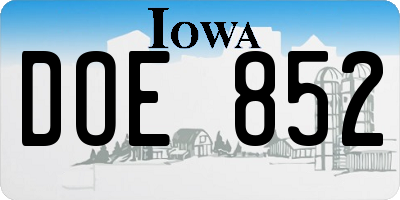 IA license plate DOE852