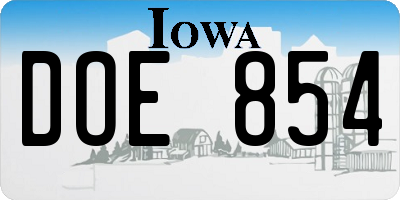 IA license plate DOE854