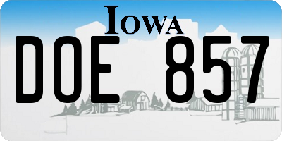 IA license plate DOE857