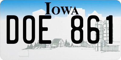 IA license plate DOE861