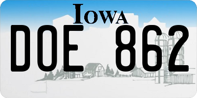 IA license plate DOE862