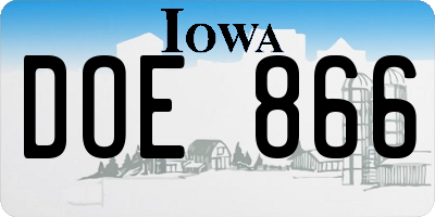 IA license plate DOE866