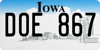 IA license plate DOE867