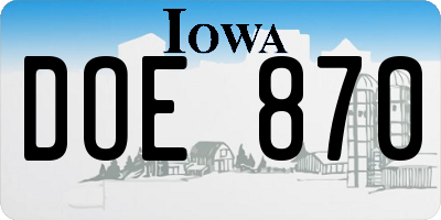 IA license plate DOE870