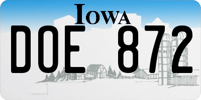 IA license plate DOE872