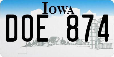 IA license plate DOE874