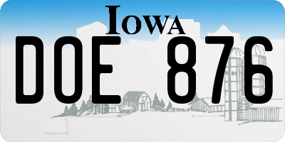 IA license plate DOE876