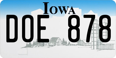 IA license plate DOE878