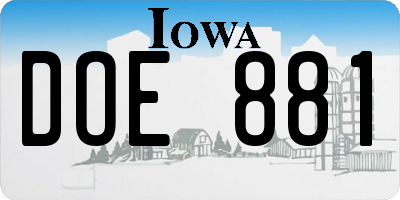 IA license plate DOE881