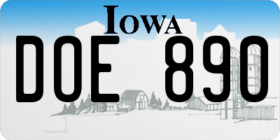 IA license plate DOE890