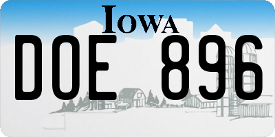 IA license plate DOE896