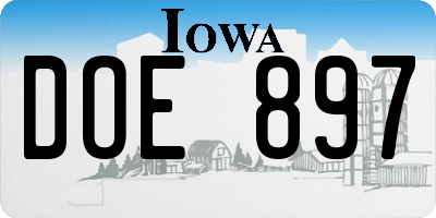 IA license plate DOE897