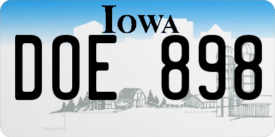 IA license plate DOE898