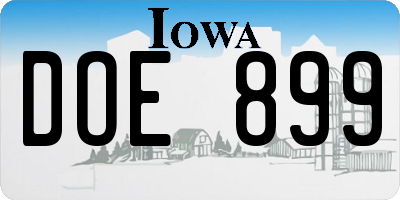 IA license plate DOE899