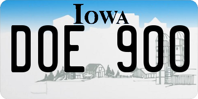 IA license plate DOE900