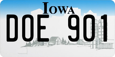 IA license plate DOE901