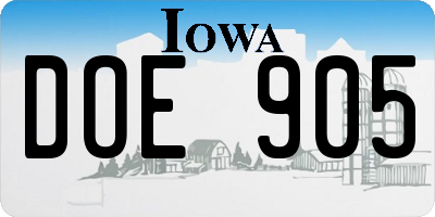 IA license plate DOE905