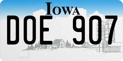 IA license plate DOE907