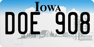 IA license plate DOE908