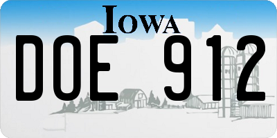 IA license plate DOE912