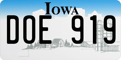 IA license plate DOE919