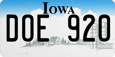 IA license plate DOE920