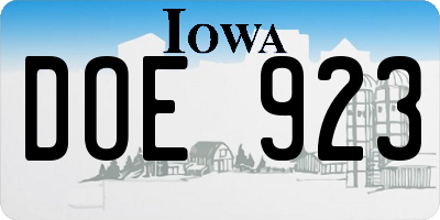 IA license plate DOE923
