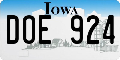 IA license plate DOE924