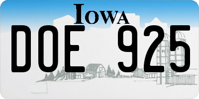 IA license plate DOE925