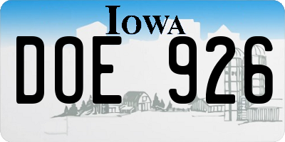 IA license plate DOE926