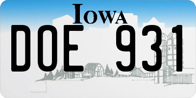 IA license plate DOE931