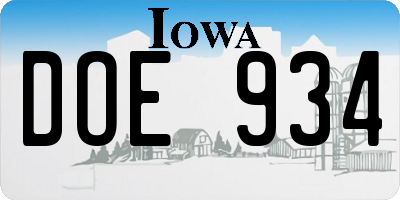 IA license plate DOE934