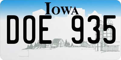 IA license plate DOE935