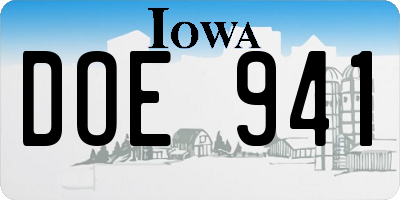 IA license plate DOE941